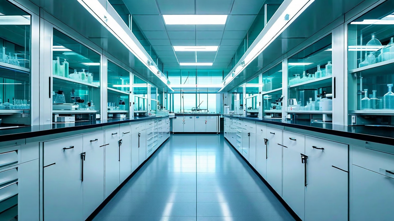 collaborative research meeting between teams in a modern lab facility